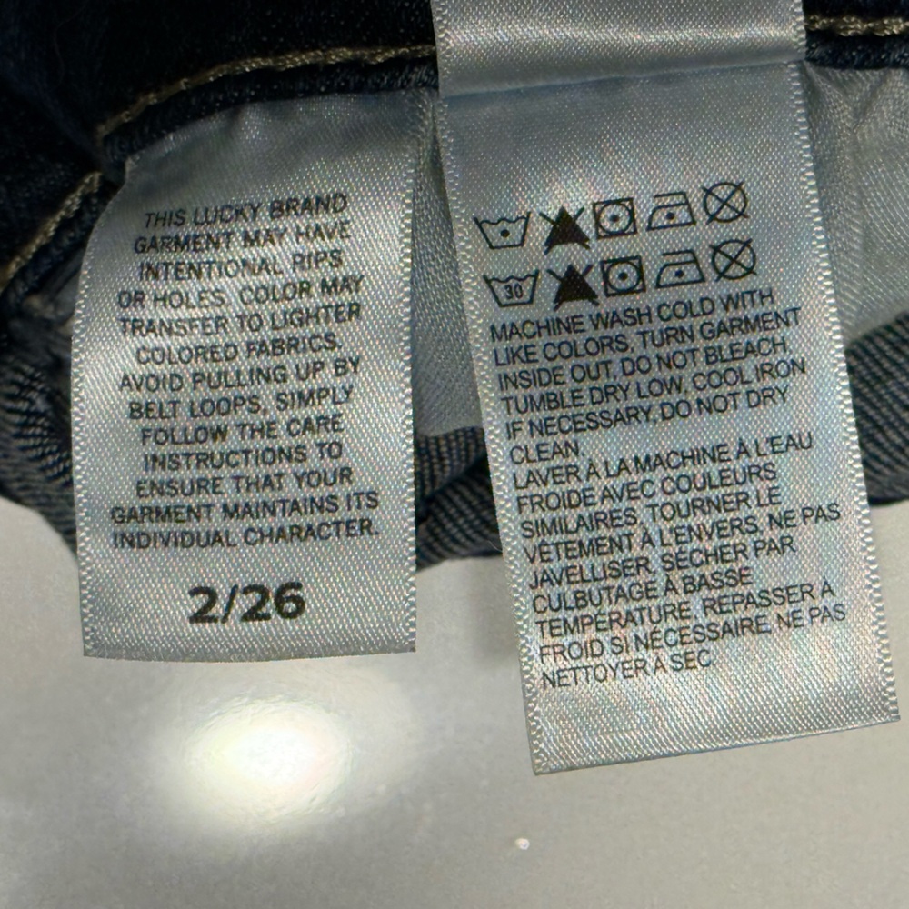 Lucky Brand Bermuda Jean Shorts | Dark Wash Denim w/ Tan Logo Patch - Picture 16 of 16